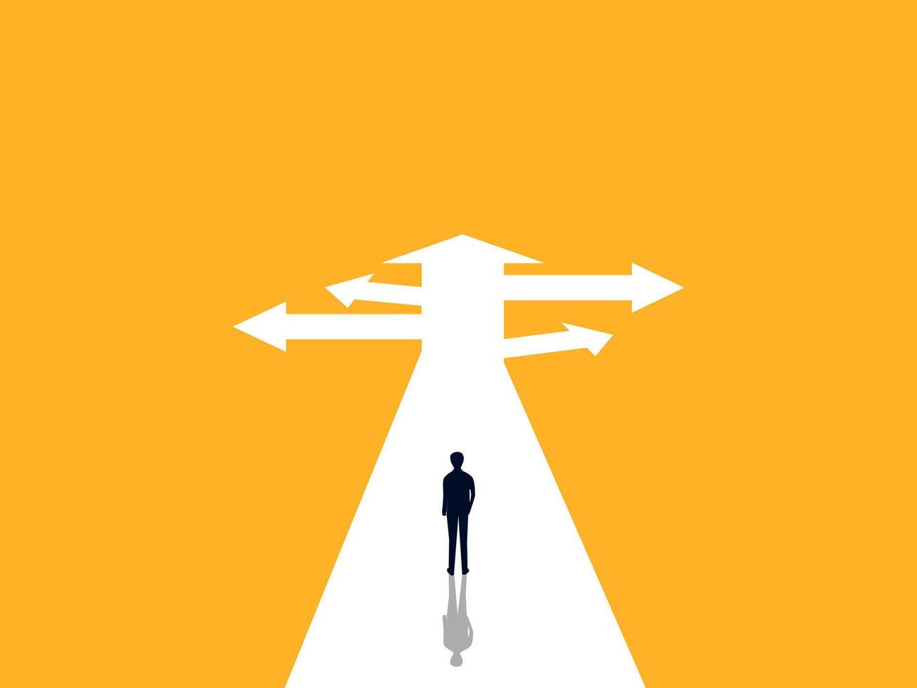 Long road, decide to choose the opportunity of life path. Businessman at the crossroads vector