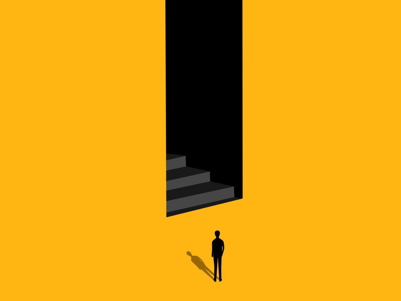 Ambition, business opportunity. man looks at stairs in door vector