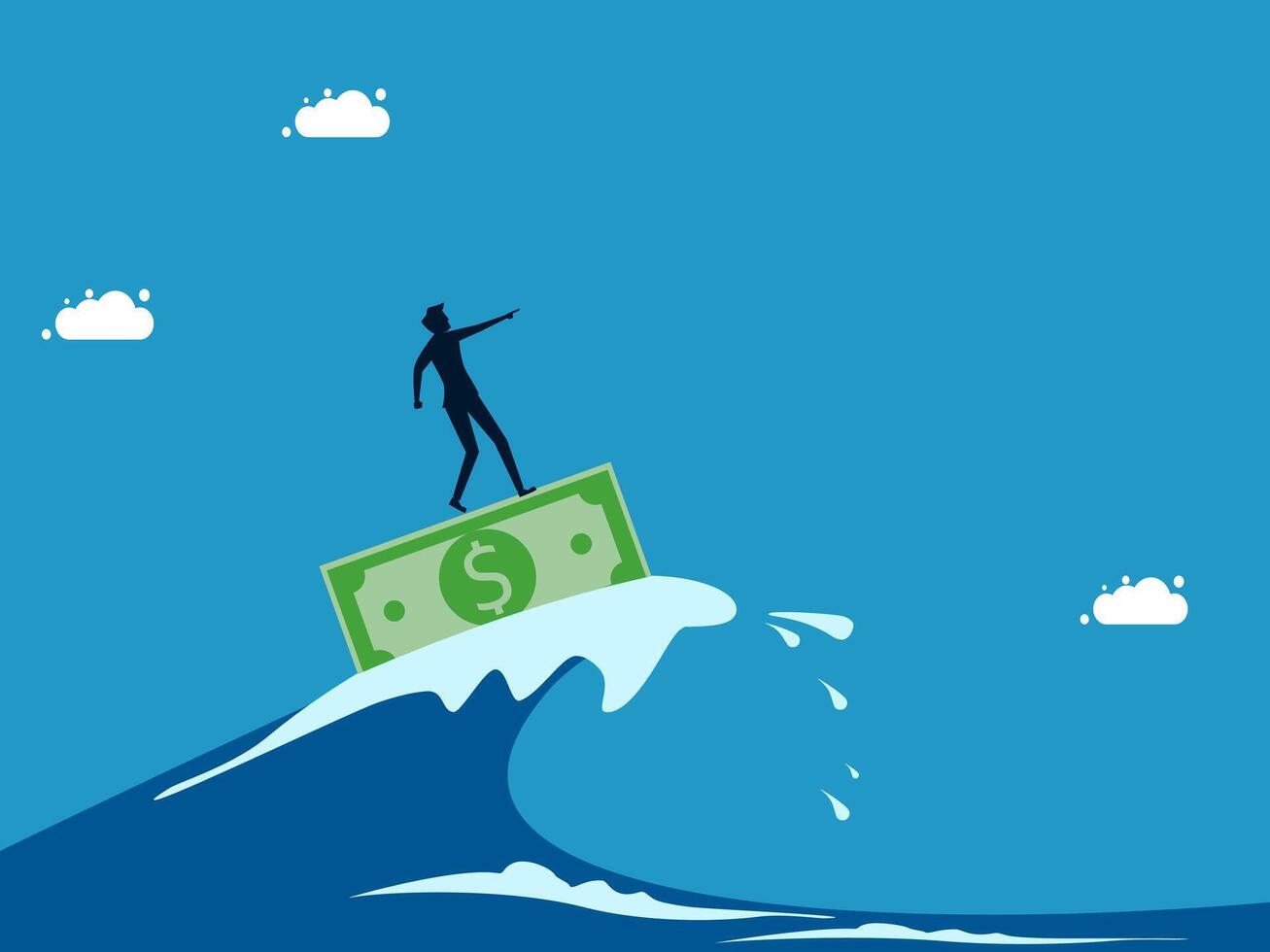 man standing on top of a wave with money vector