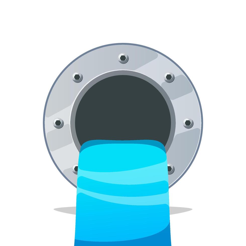 Draining water from a pipe isolated on white background. vector