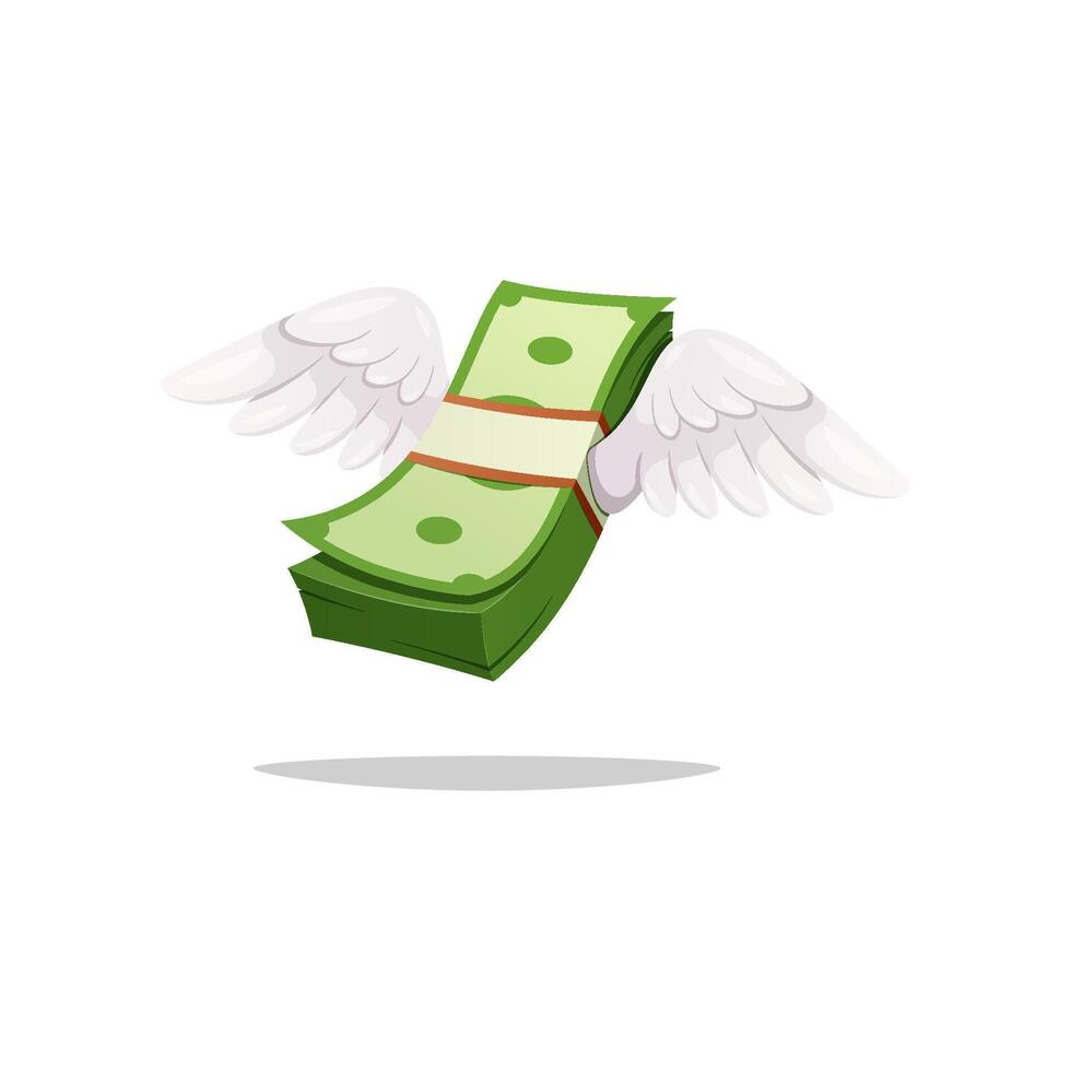 Dollar money stack with wings isolated on white background. vector