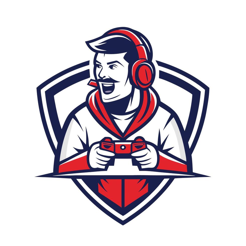 a man in a red and white jacket holding a controller vector