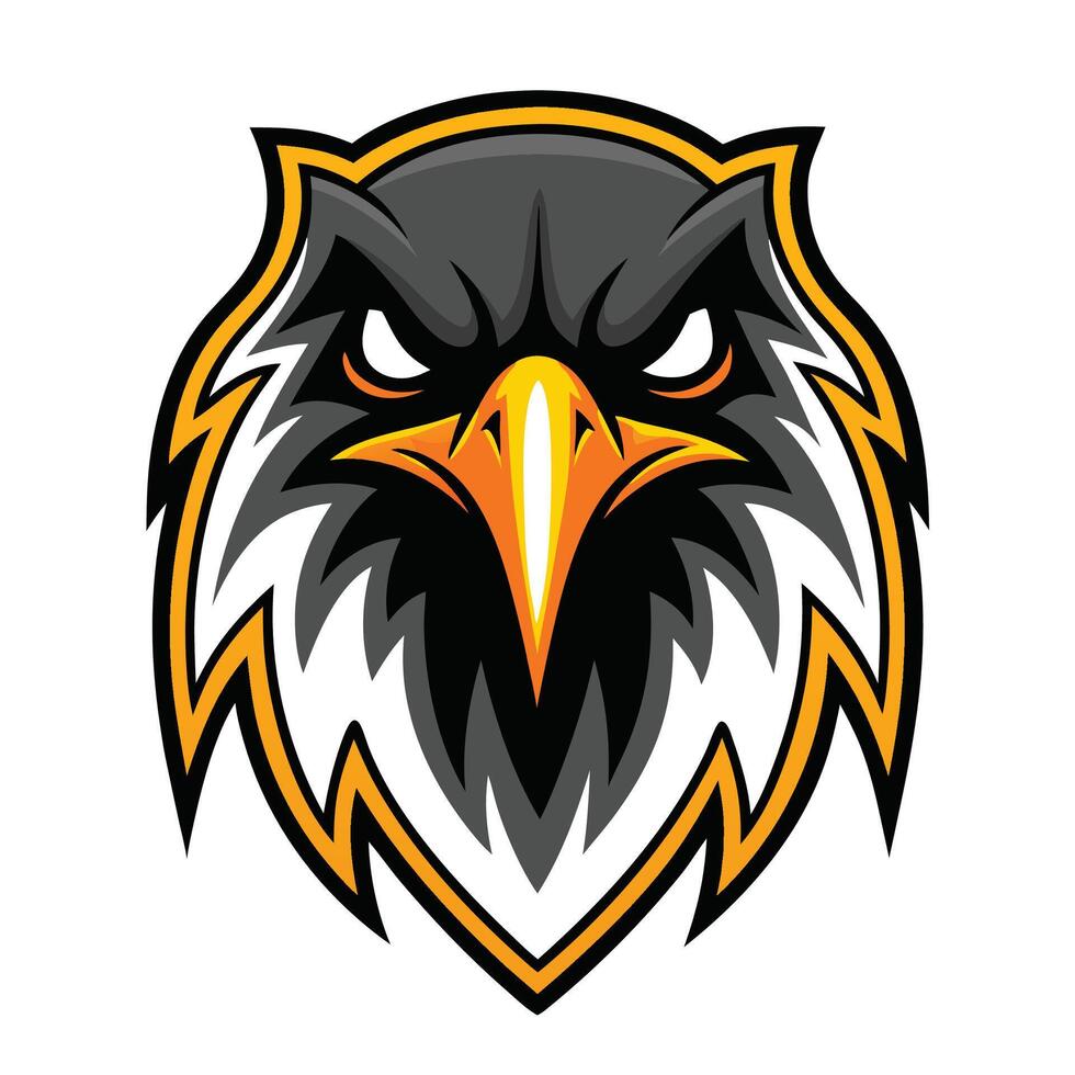 an eagle head with a yellow beak and black feathers vector