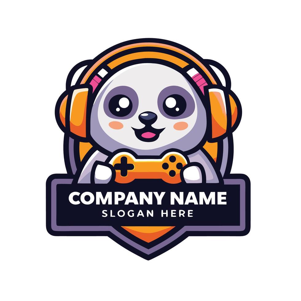 a cute panda holding a controller and playing games vector