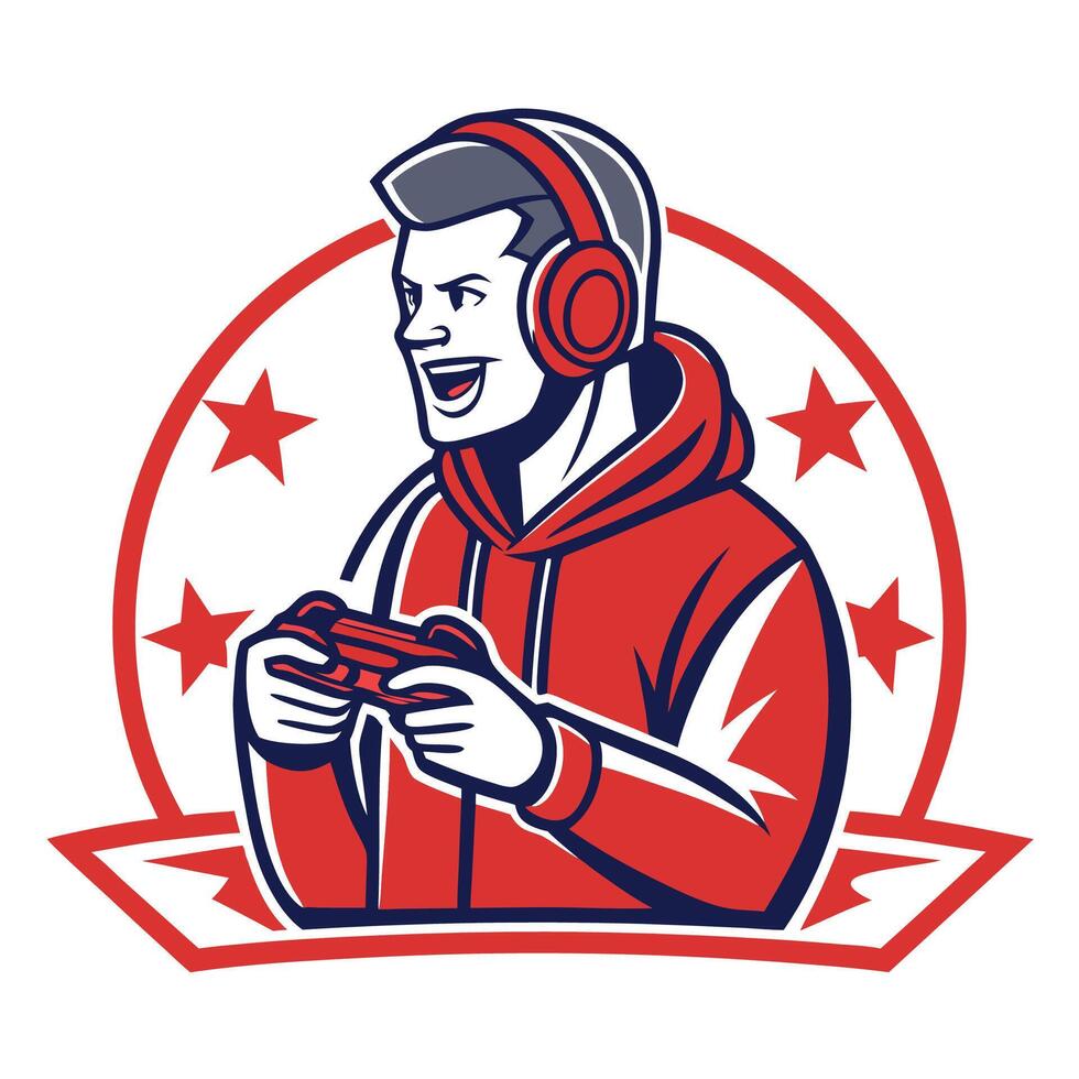 man in a hoodie holding a controller vector