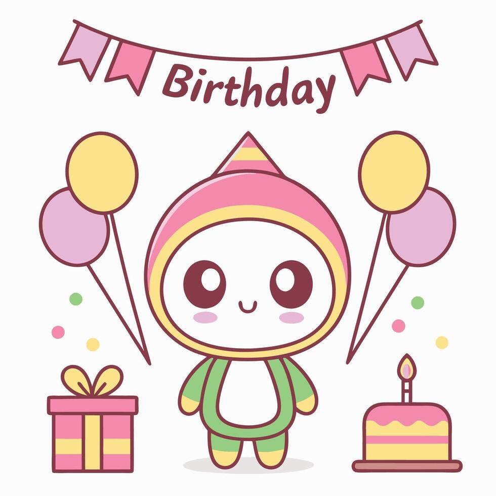 happy birthday kawaii cartoon cute animal illustration vector