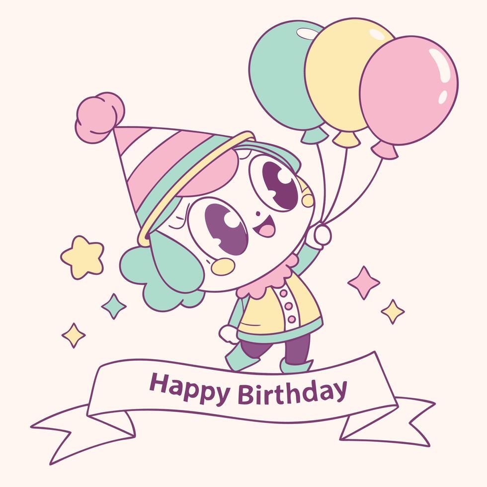 happy birthday card with a cute cartoon clown vector