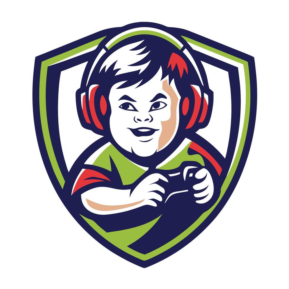 a little boy playing design artgames in a shield vector