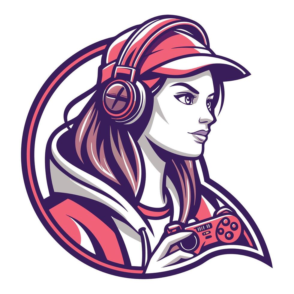 woman wearing headphones a holding a controller vector