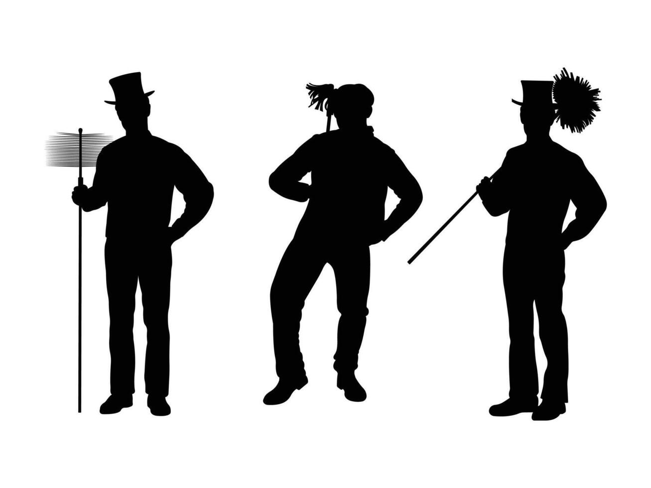 Three Chimney Sweep Silhouettes Against White Background vector