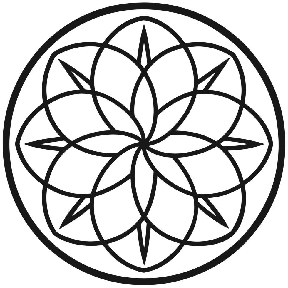 a black and white drawing of a flower in a circle vector