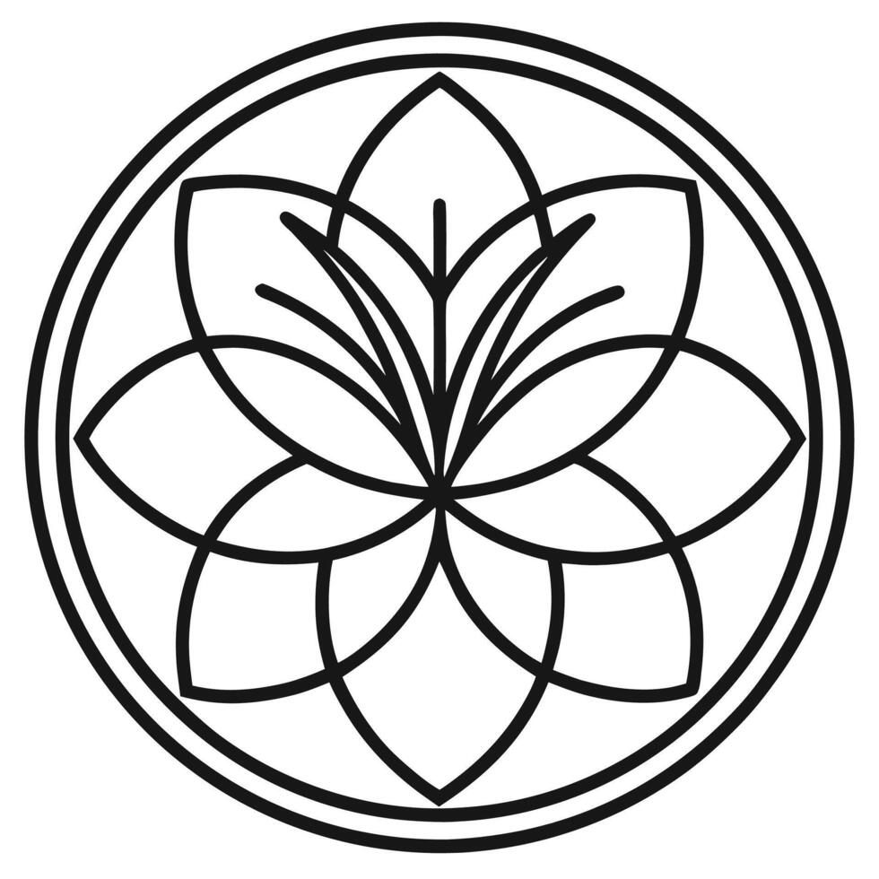 black and white drawing of a flower in a circle vector