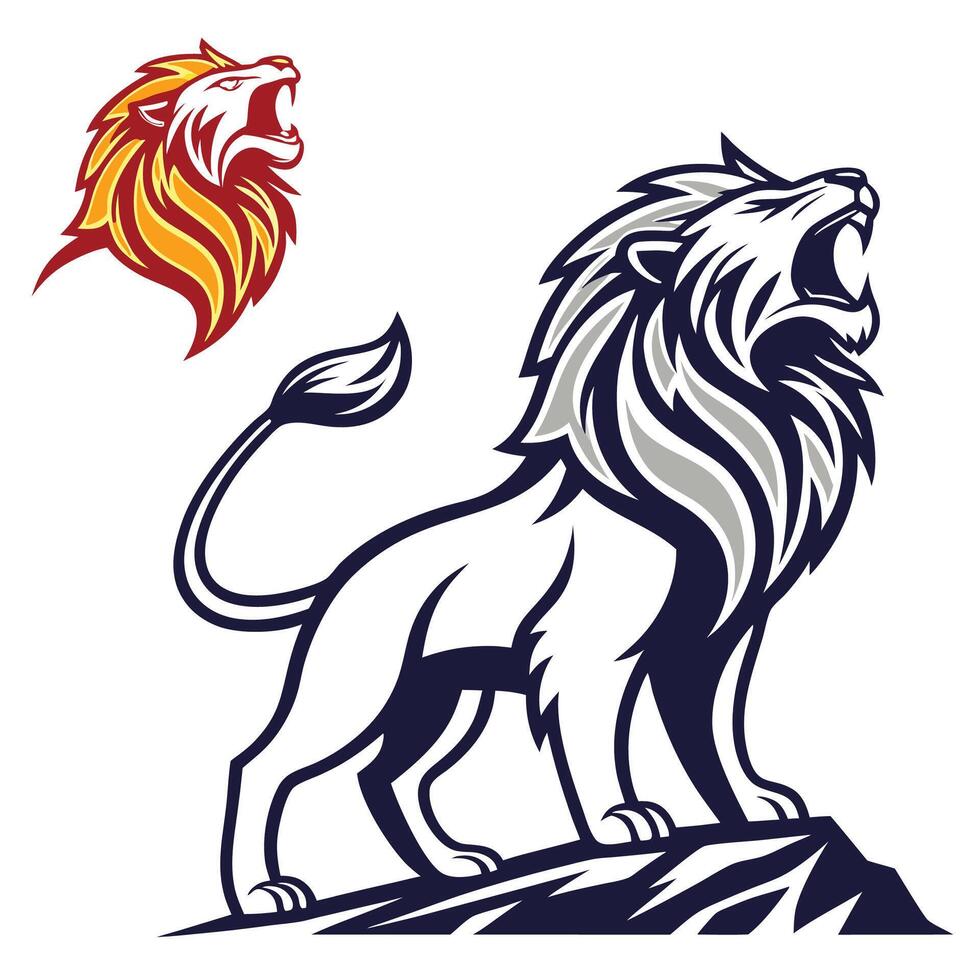 lion roaring on mountain lion mascot illustration vector