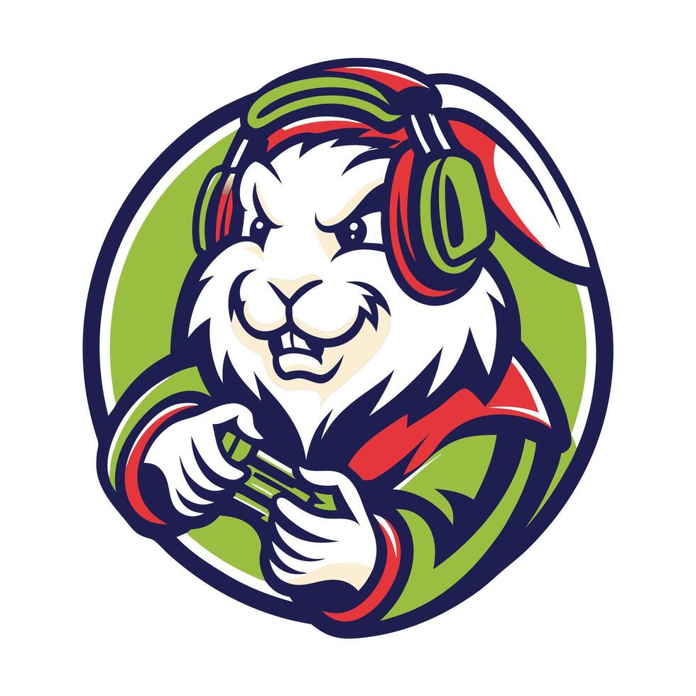 mascot illustration of a rabbit playing ,game set inside circle on isolated background done in retro vector