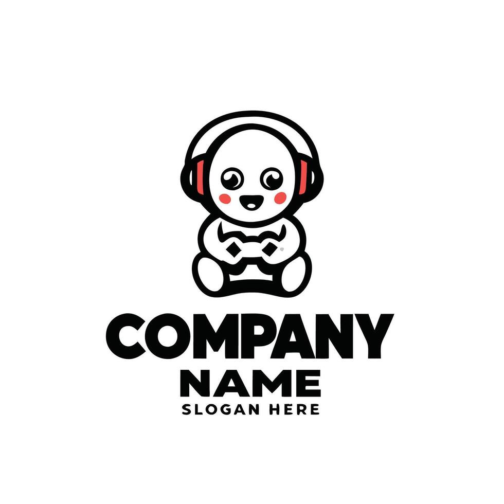 a cute little baby wearing headphones logo design vector
