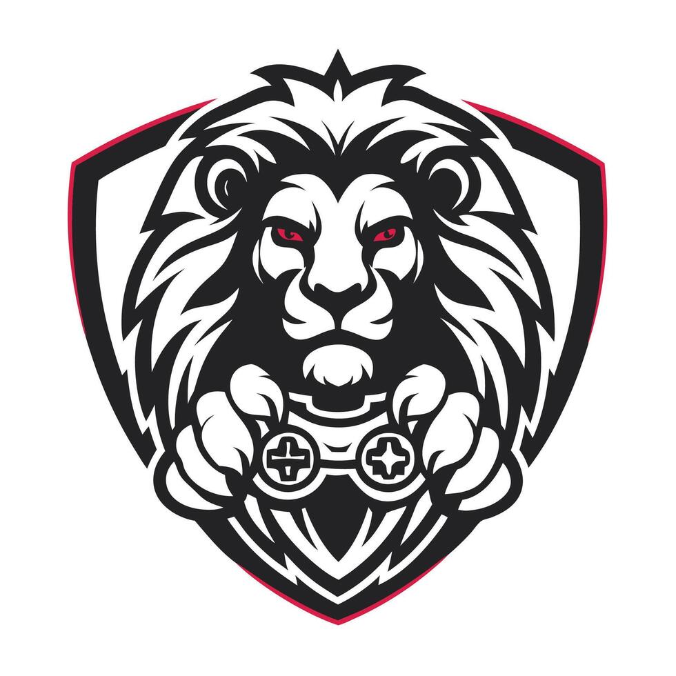 lion holding controller game mascot illustration vector