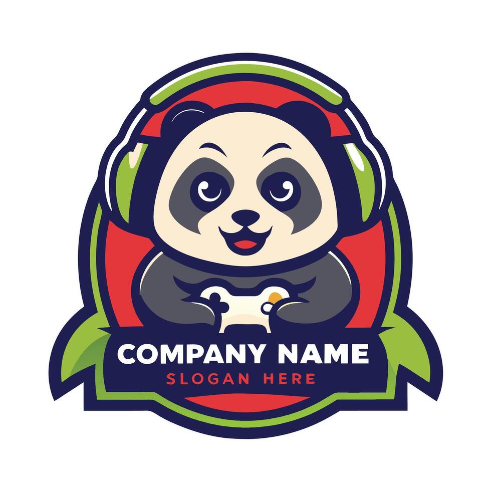 a panda bear playing , games with headphones, vector