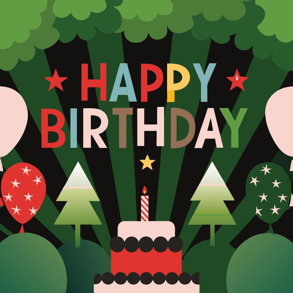 designs happy birthday card with a cake and balloons vector