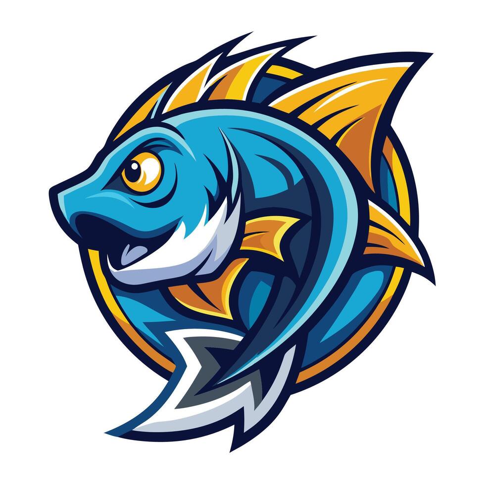 a blue and yellow fish with a big mouth vector