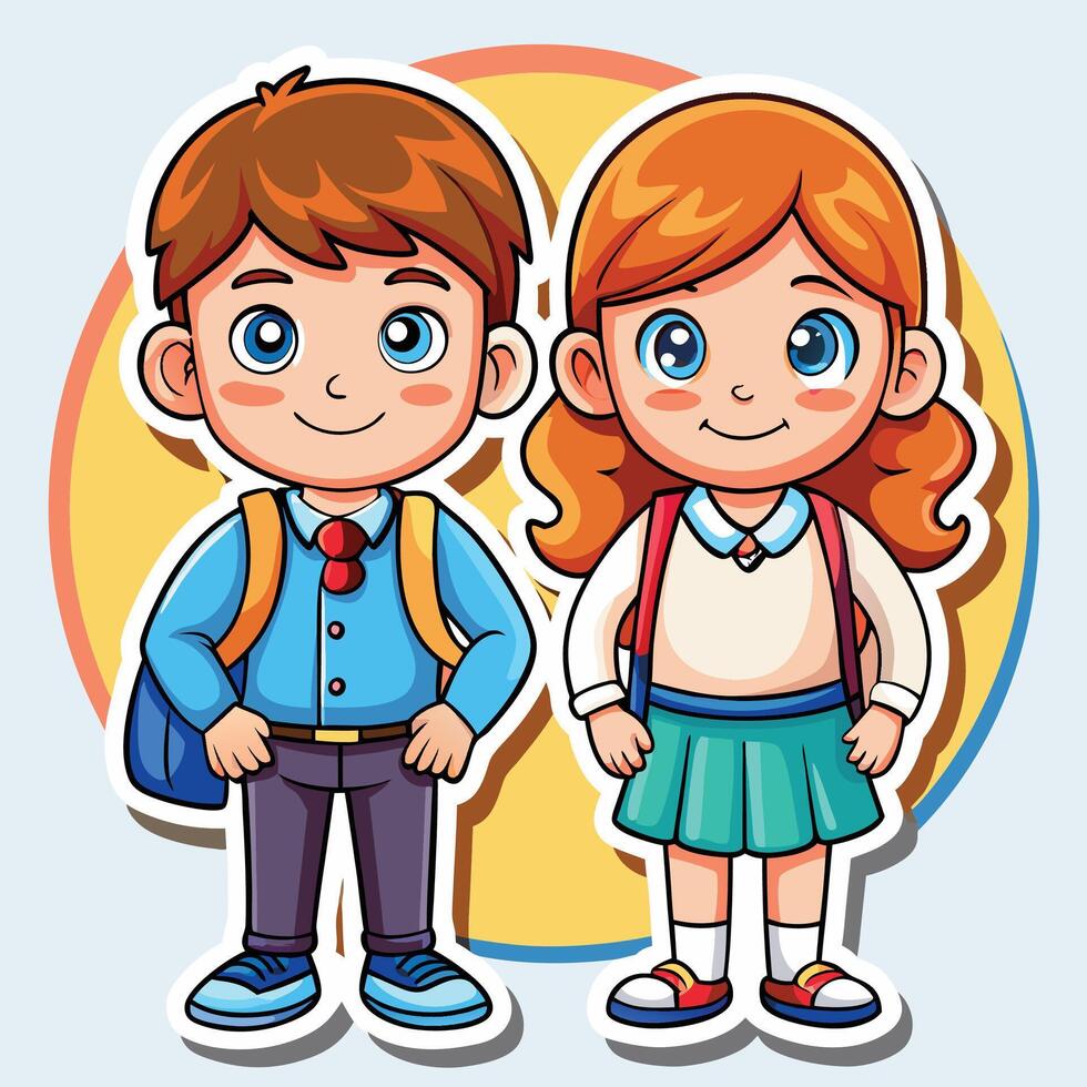 designs cartoon boy and girl school uniform, vector