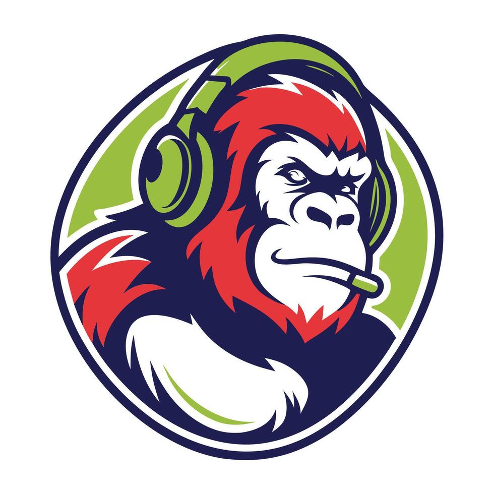 mascot icon retro illustration of a gorilla wearing headphones with headphones on head viewed from side set vector