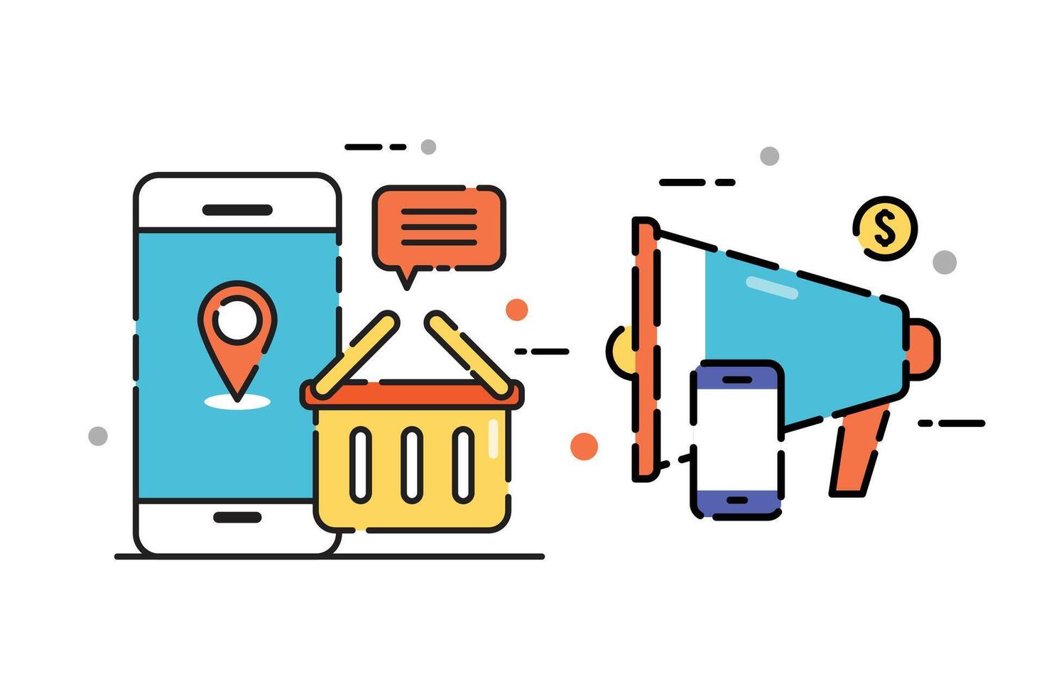 Marketing concept and online shopping line icon vector