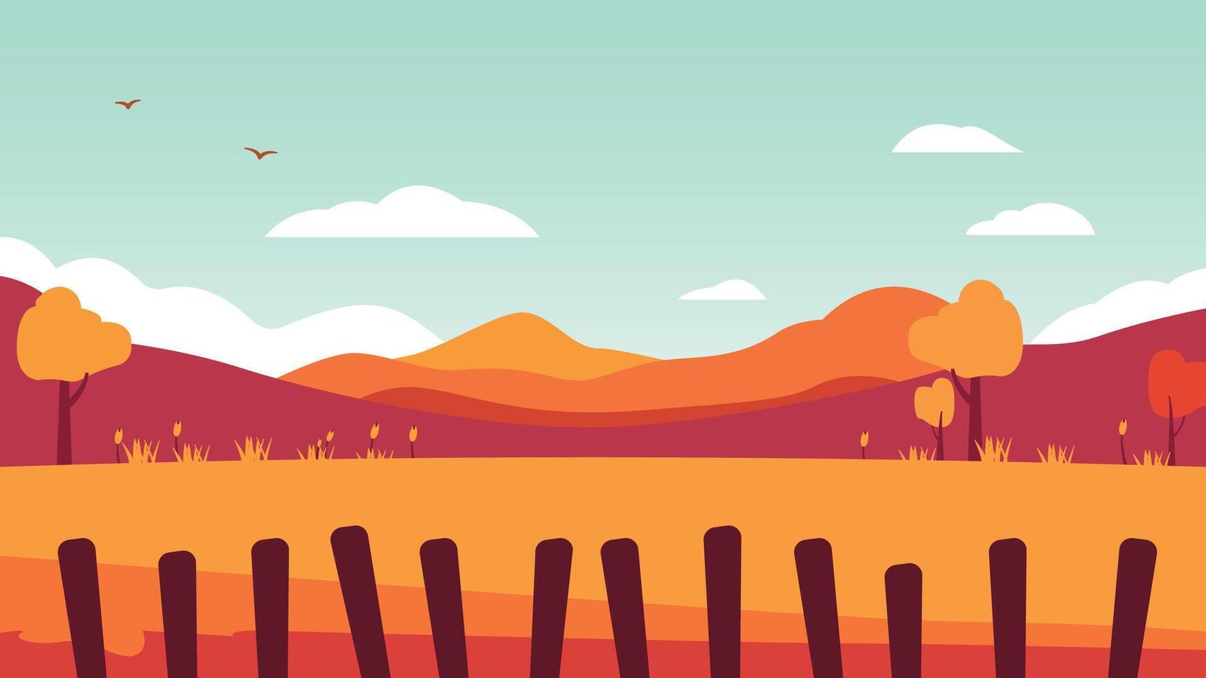 Wheat Field Landscape with Mountains Hills View in the Morning vector