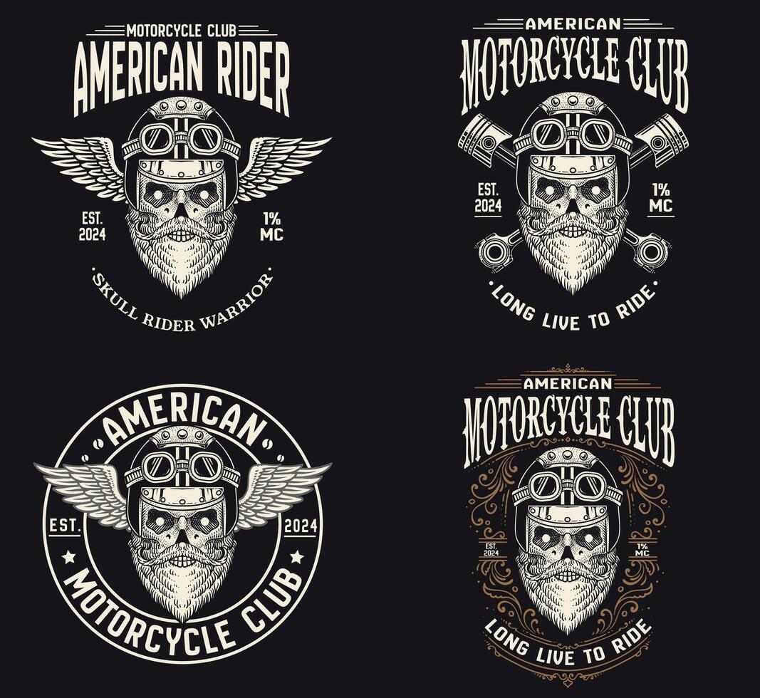 Set of 4 american motorcycle logo. hand drawn logo. vintage logo - design vector