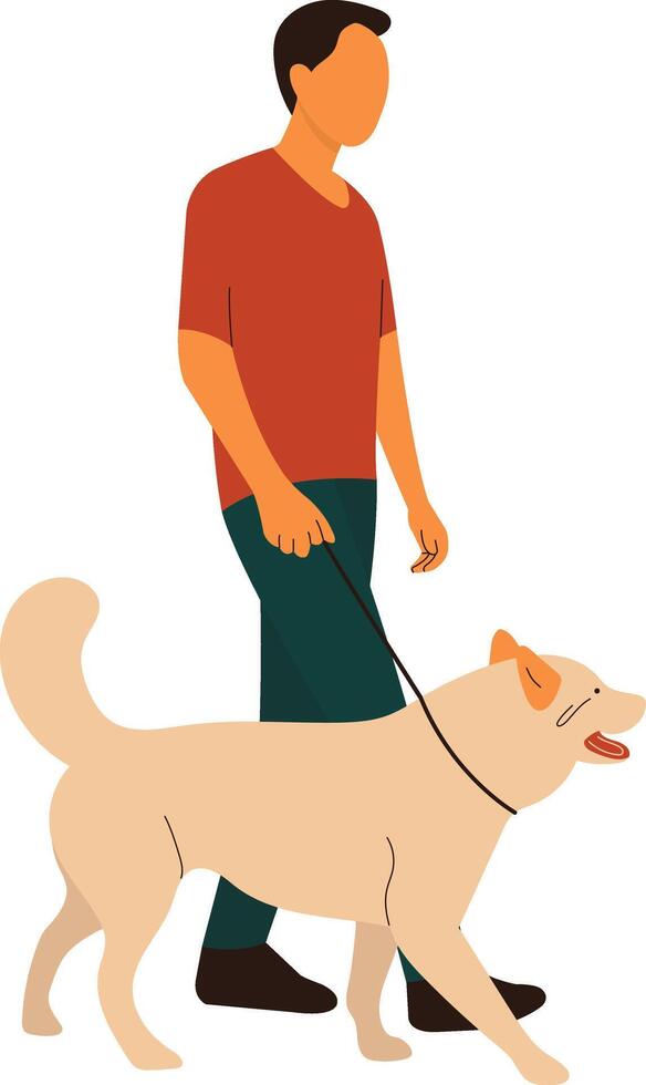 Happy Man Walking with Pet Dog vector