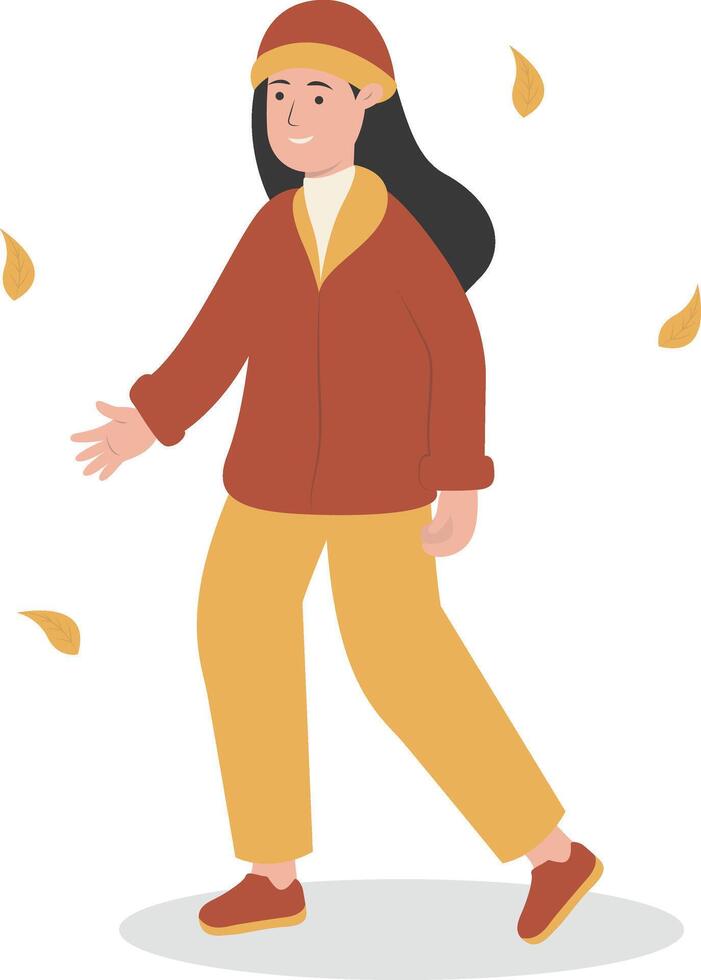 Happy Women Walking in Autumn Day vector