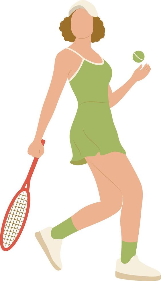 Girl Playing Tennis with Green Sportswear vector