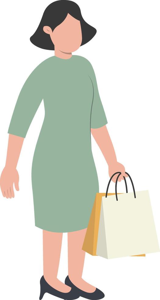 Lady Shopping Carrying Bag with Green Dress vector