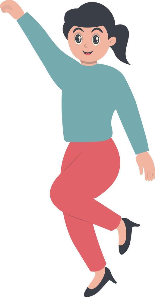 Young Girl Jumping with Cartoon Style vector