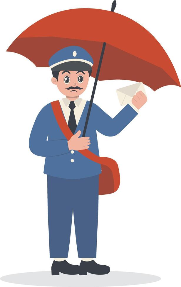 Postman with umbrella vector