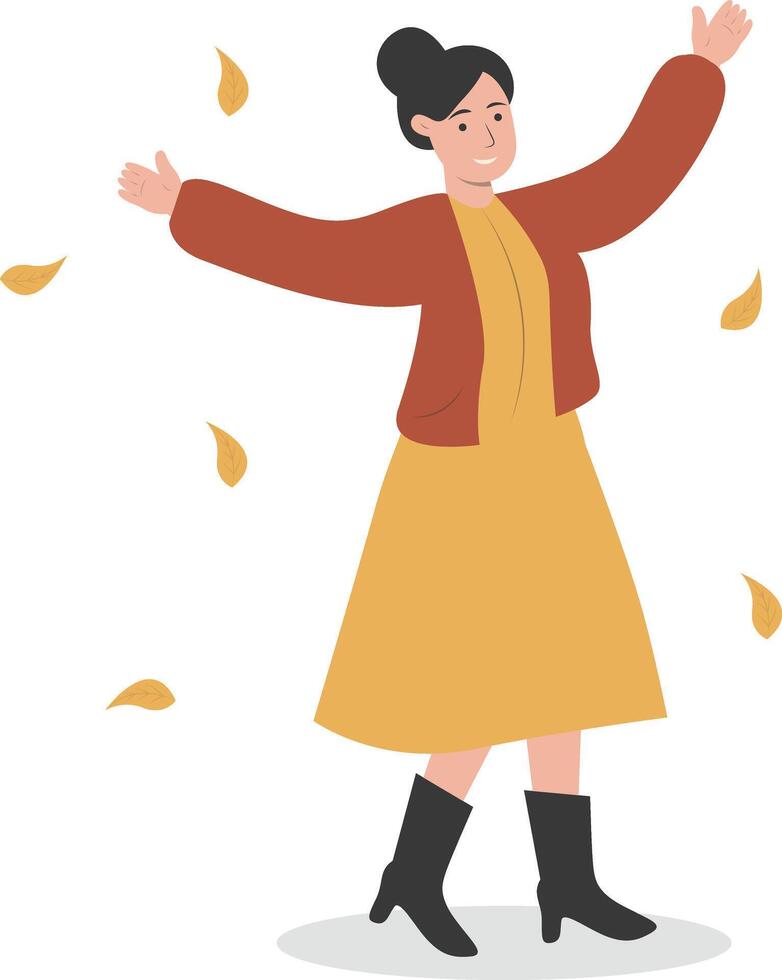 Young Girl Walking in Autumn Day vector