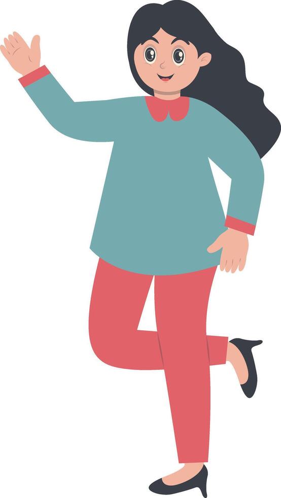 Young Woman Jumping Character with Green Clothes vector