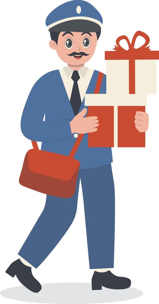 Postman Holding Two Gift vector