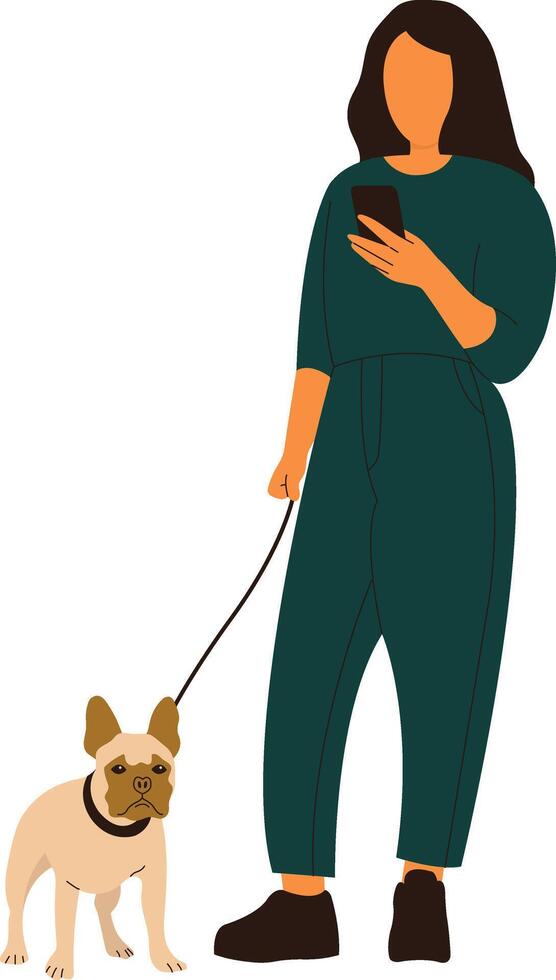 Young Girl Walking with Pet Dog vector