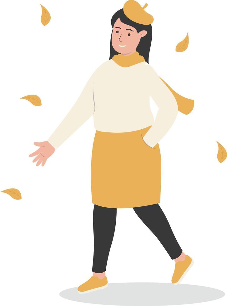 Happy Girl Walking in Autumn Day vector