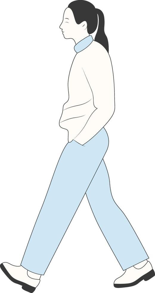 Young Lady Walking Character in Flat Design vector