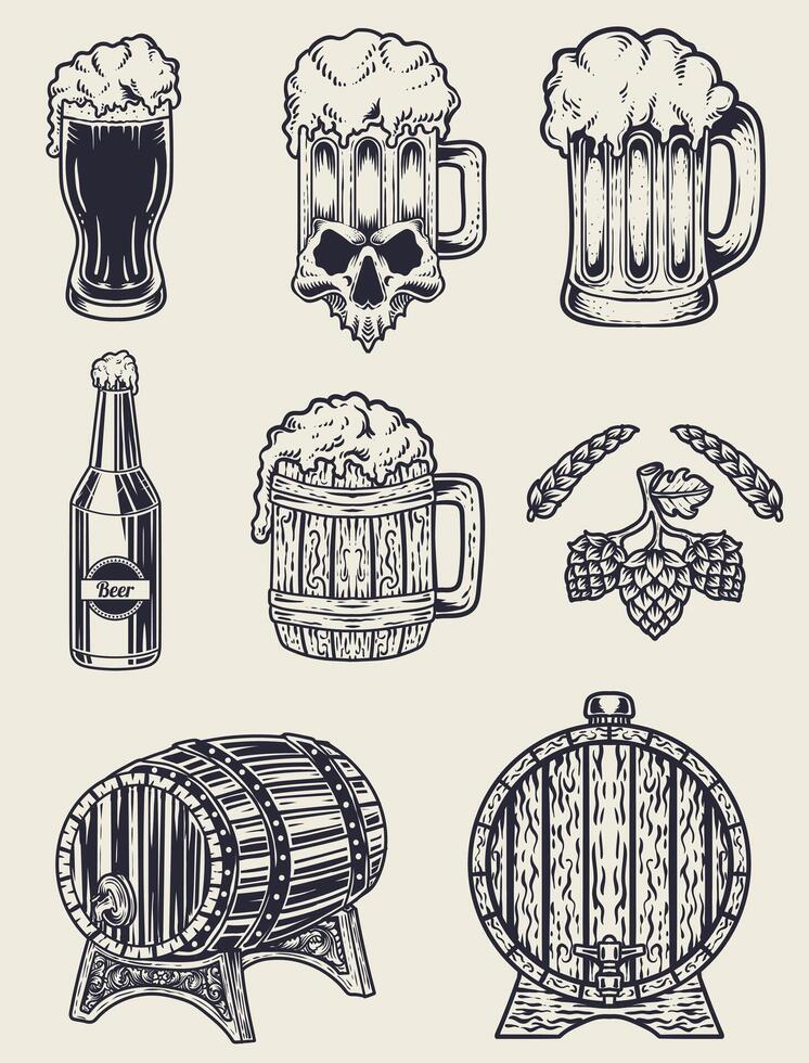 Set vintage hand drawn vintage Craft Beer elements. eps 10 vector