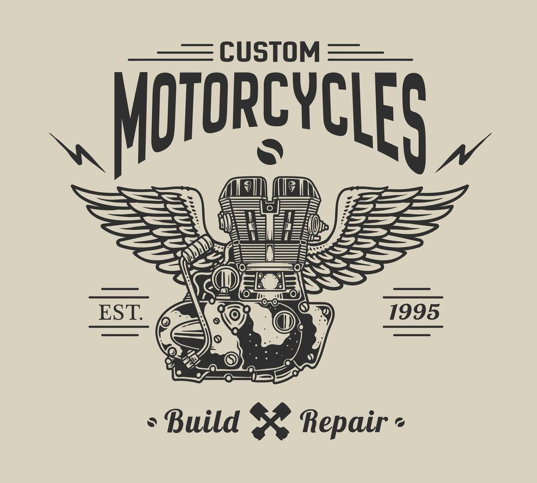 Vintage Motorcycle logo on white background. Monochrome style vector