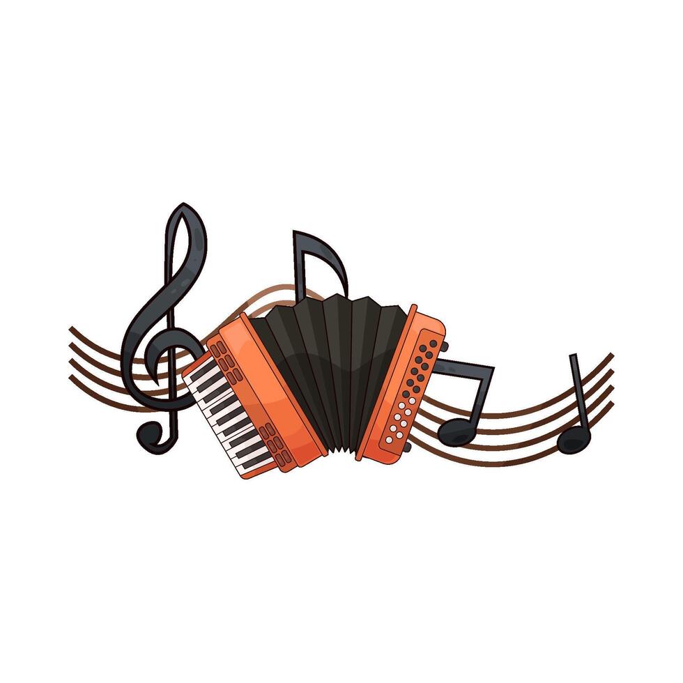 accordion with musical notes vector