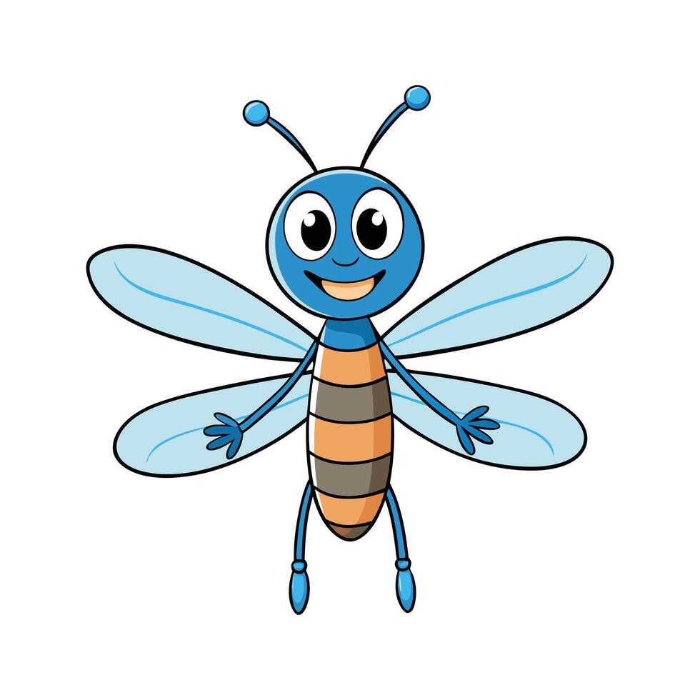 A Cheerful Cartoon Dragonfly on a White Background vector