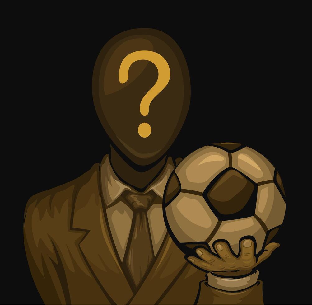 Mysterious Businessman Holding Soccer Ball With Question Mark On Head In Dark Background Illustration vector