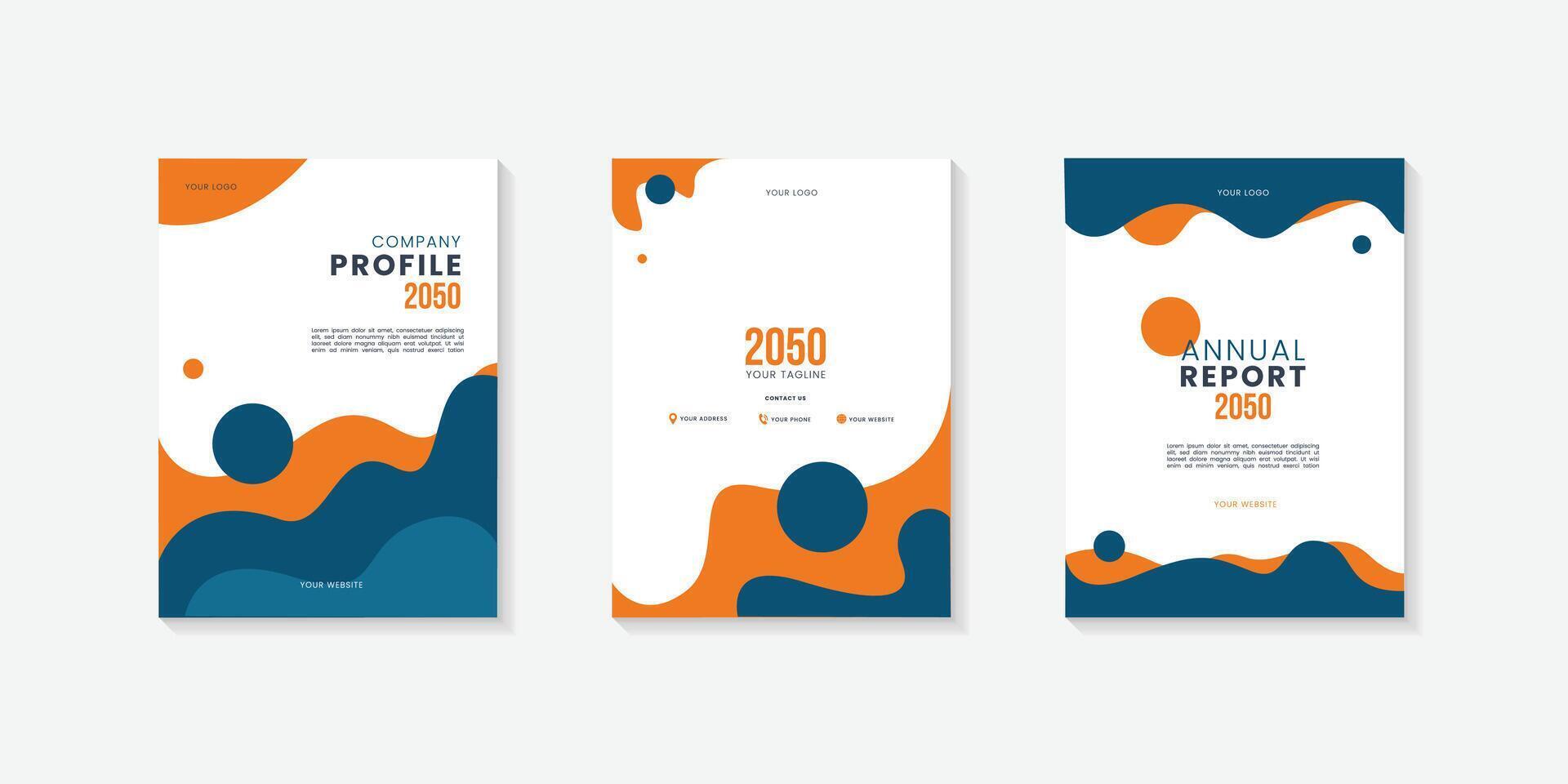 Cover Annual report and company profile business brochure flyer template, style wave modern business three company profile vector