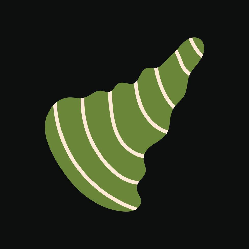 Striking lime green cone-shaped seashell featuring white stripes flat illustration vector