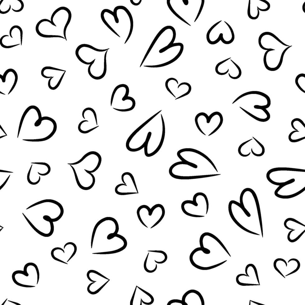 Seamless pattern with hand-drawn hearts. Doodle illustration for background vector