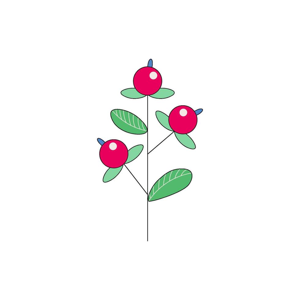 Red wild berries on a branch, doodle illustration vector