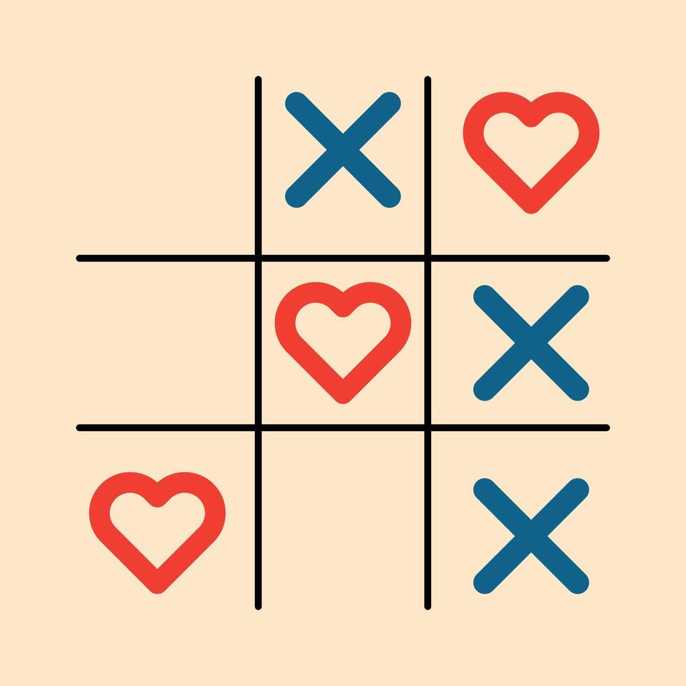 Tic tac toe game. Illustration of tic tac toe game with hearts, cross . Valentine's day background. vector